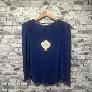 EUC Knox Rose Women's Deep Blue Lace Shoulder Blouse Size Small